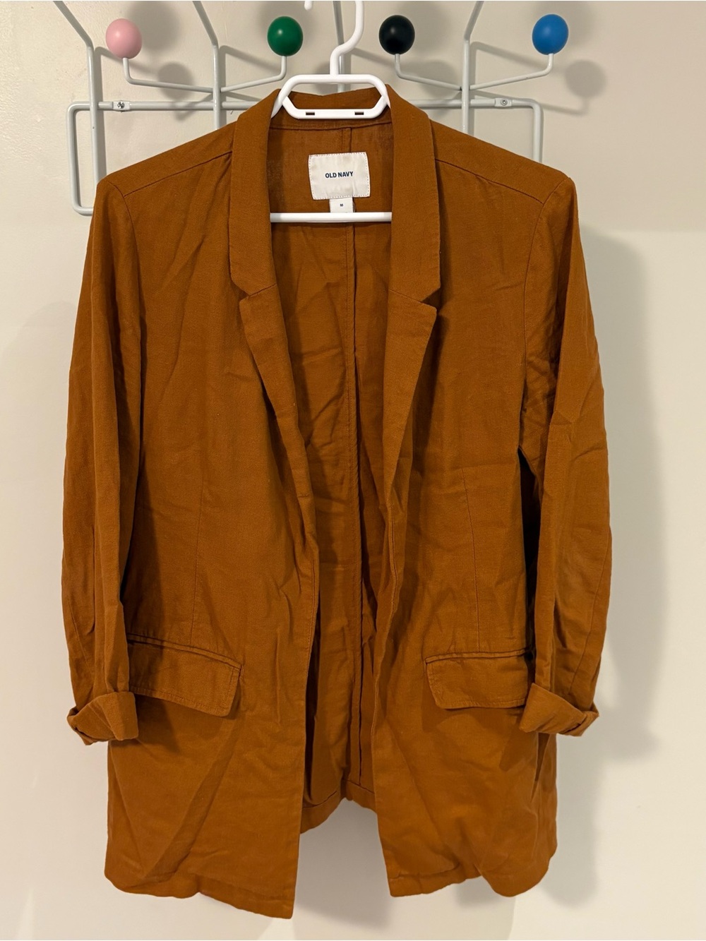 Rust Orange Open-Front Linen Blazer